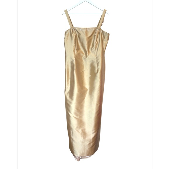AUTHENTIC ARNALDO COUTURE GOLD SEQUIN 100% SILK FORMAL GOWN L - Picture 1 of 15